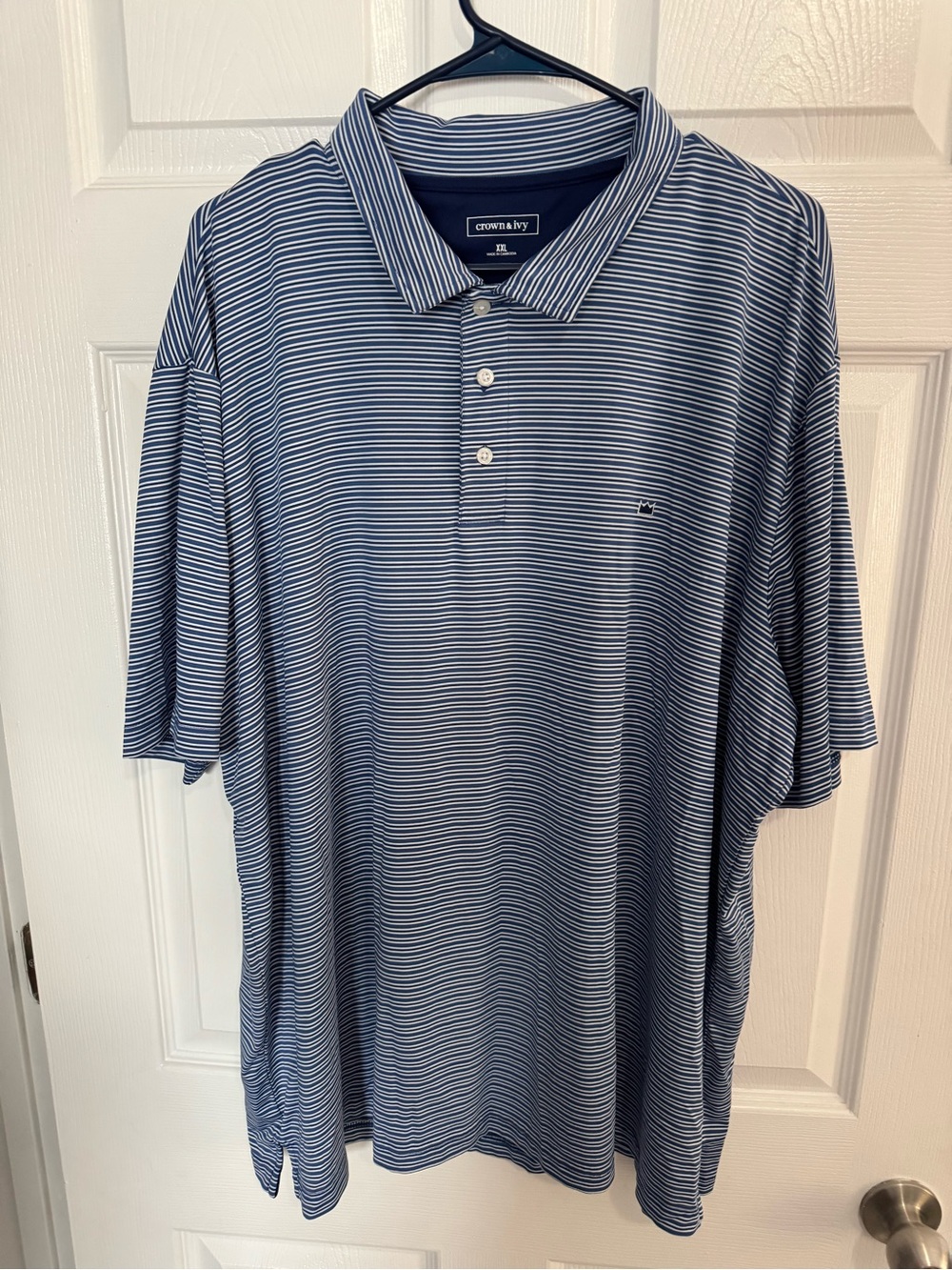 crown & ivy Blue and White Thin-Stripe Men’s Polo